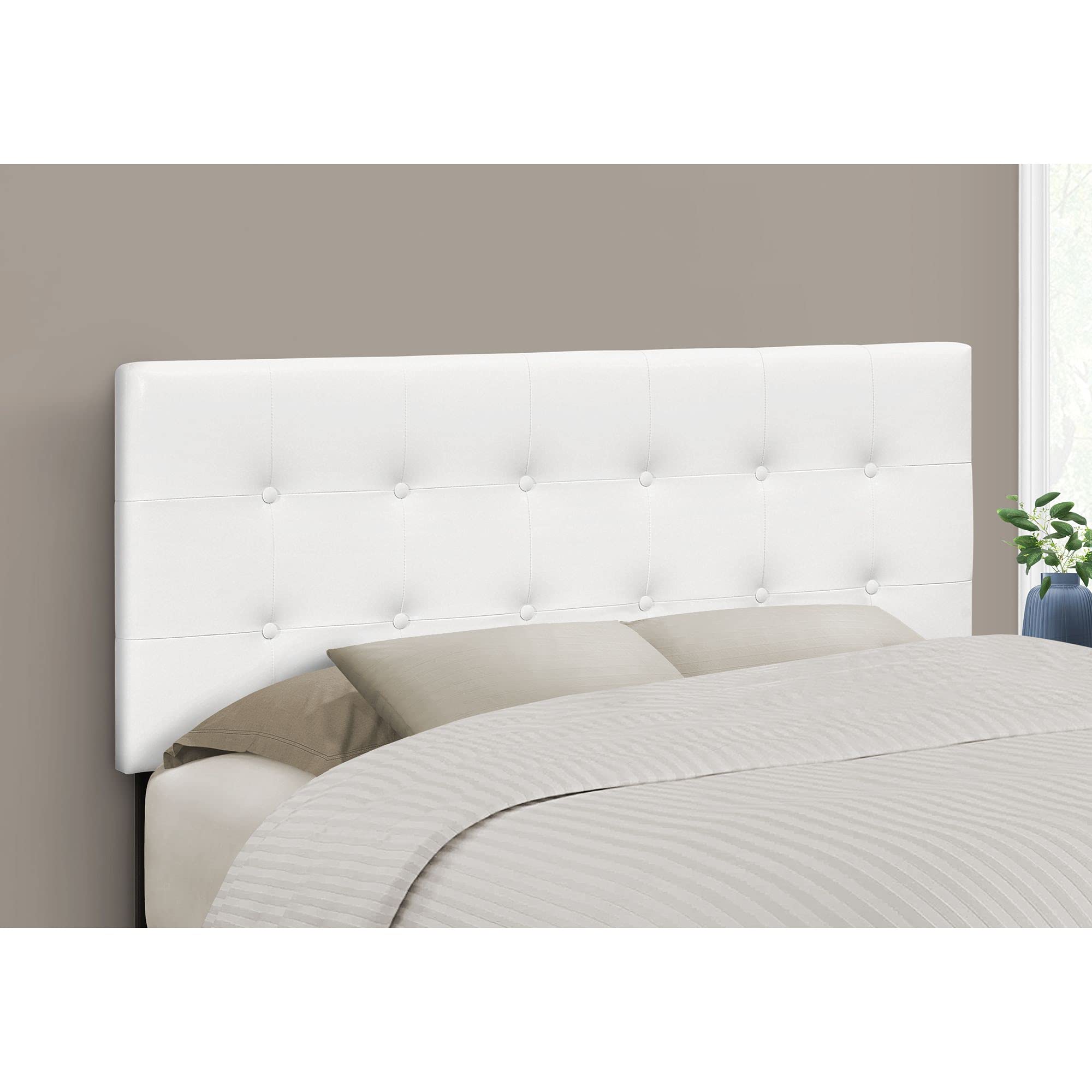Monarch Specialties 6002F, Full, Bedroom, Upholstered, Pu, Transitional Bed Size/White Leather-Look Headboard